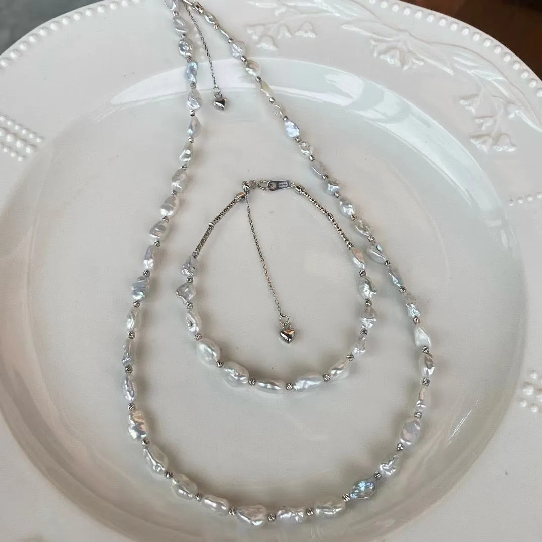 4-6mm Freshwater Keshi Pearl Necklace and Bracelet Set
