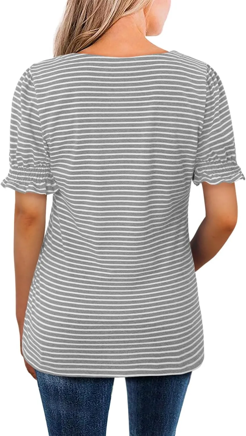 CRAZY GRID Womens Trendy Summer Tops Puff Sleeve Loose Fit Shirts Dressy Casual Blouses