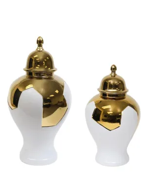 Geometric White and Gold Ginger Jar (2 Sizes)