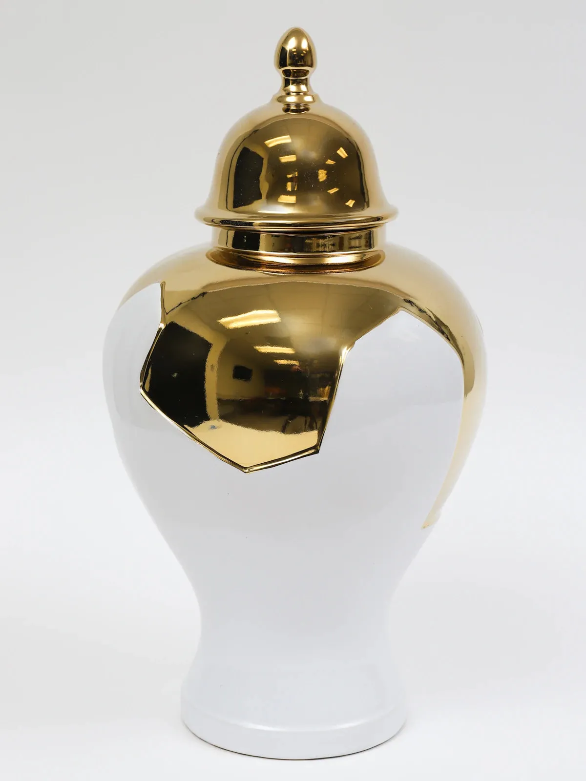 Geometric White and Gold Ginger Jar (2 Sizes)