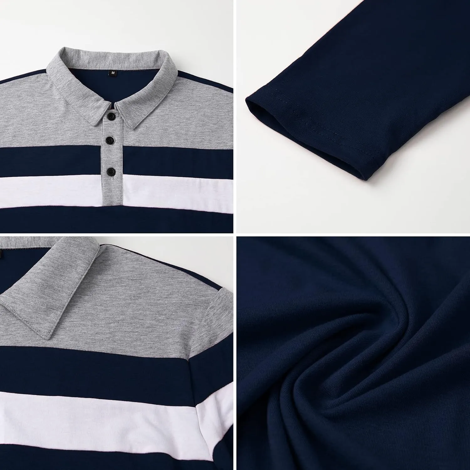 MANSDOUR Men's Polo Shirts Casual Cotton Slim Fit Long Sleeve and Short Sleeve Polo Shirt Patchwork Collared Work Golf Shirt