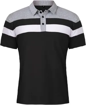 MANSDOUR Men's Polo Shirts Casual Cotton Slim Fit Long Sleeve and Short Sleeve Polo Shirt Patchwork Collared Work Golf Shirt