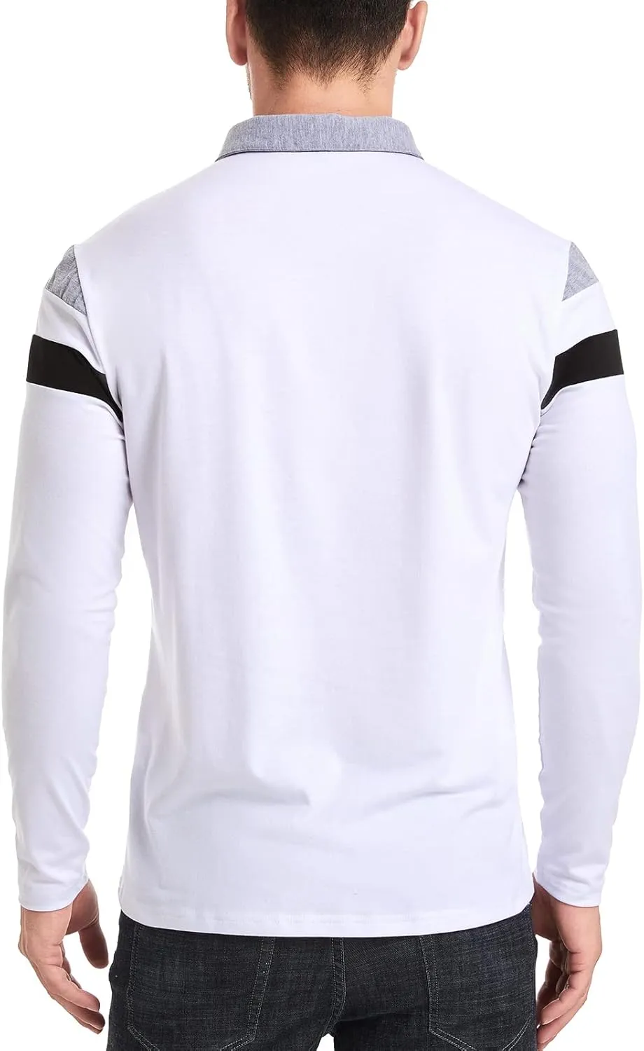 MANSDOUR Men's Polo Shirts Casual Cotton Slim Fit Long Sleeve and Short Sleeve Polo Shirt Patchwork Collared Work Golf Shirt