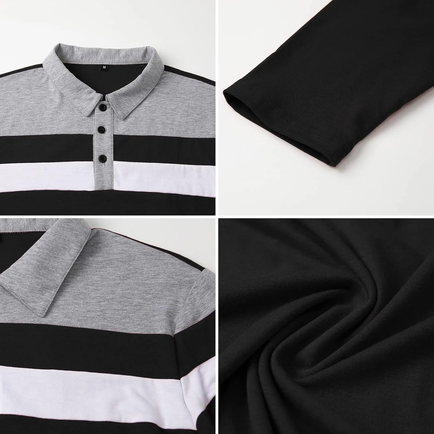 MANSDOUR Men's Polo Shirts Casual Cotton Slim Fit Long Sleeve and Short Sleeve Polo Shirt Patchwork Collared Work Golf Shirt
