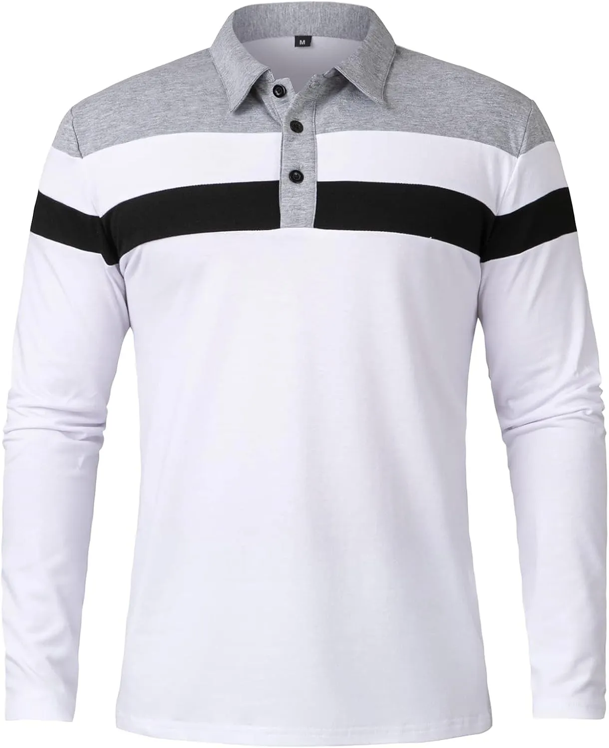 MANSDOUR Men's Polo Shirts Casual Cotton Slim Fit Long Sleeve and Short Sleeve Polo Shirt Patchwork Collared Work Golf Shirt