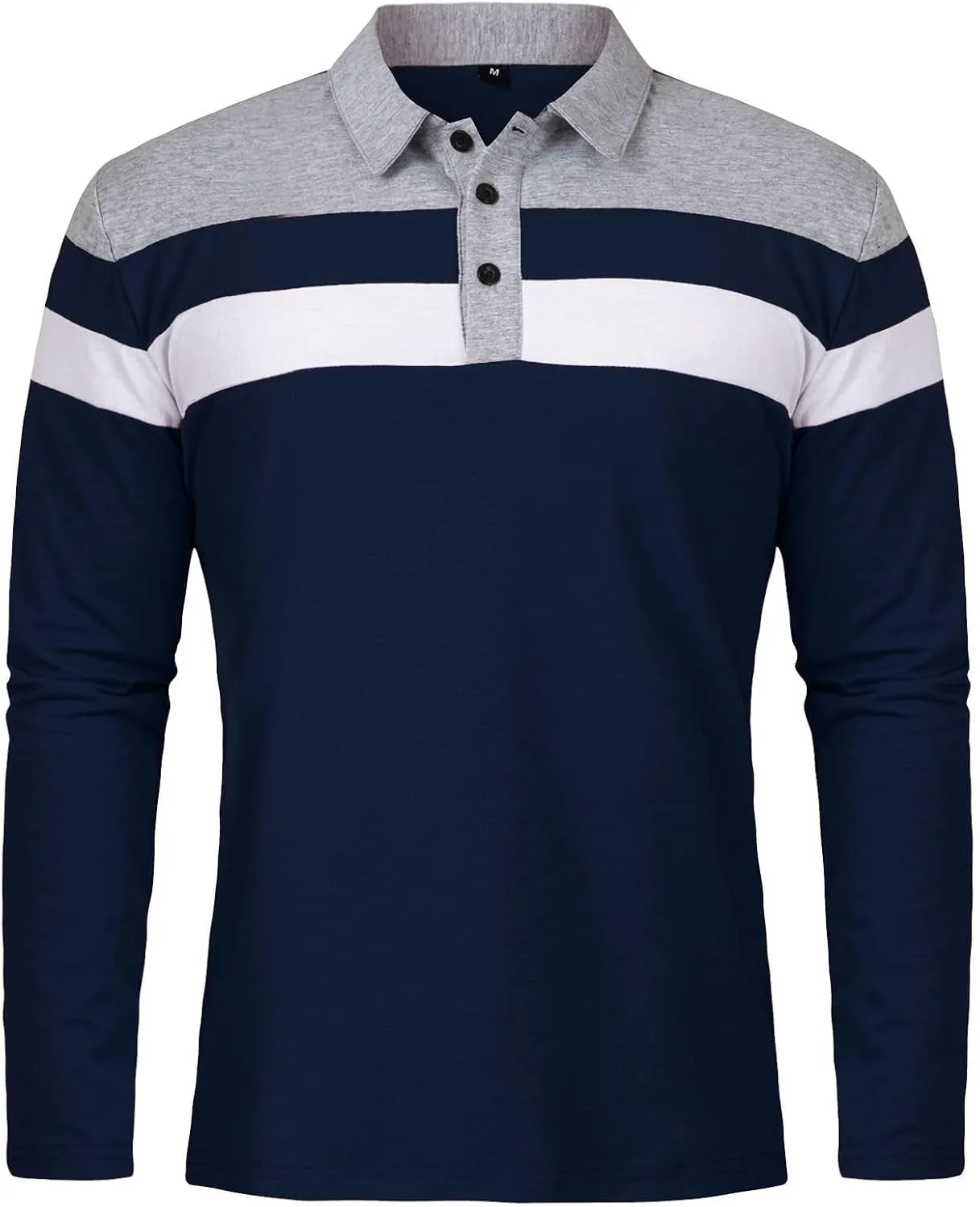 MANSDOUR Men's Polo Shirts Casual Cotton Slim Fit Long Sleeve and Short Sleeve Polo Shirt Patchwork Collared Work Golf Shirt