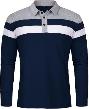 MANSDOUR Men's Polo Shirts Casual Cotton Slim Fit Long Sleeve and Short Sleeve Polo Shirt Patchwork Collared Work Golf Shirt