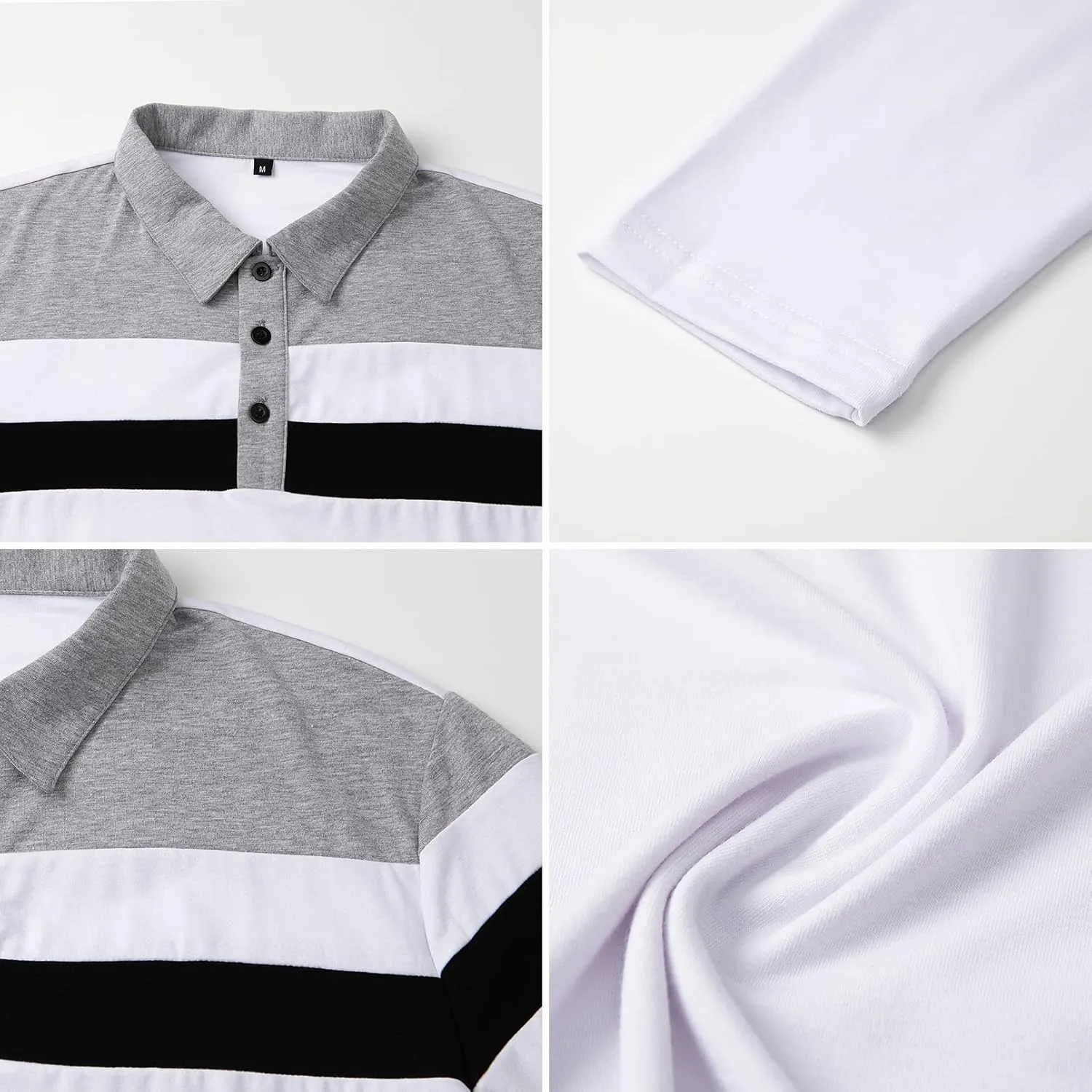 MANSDOUR Men's Polo Shirts Casual Cotton Slim Fit Long Sleeve and Short Sleeve Polo Shirt Patchwork Collared Work Golf Shirt