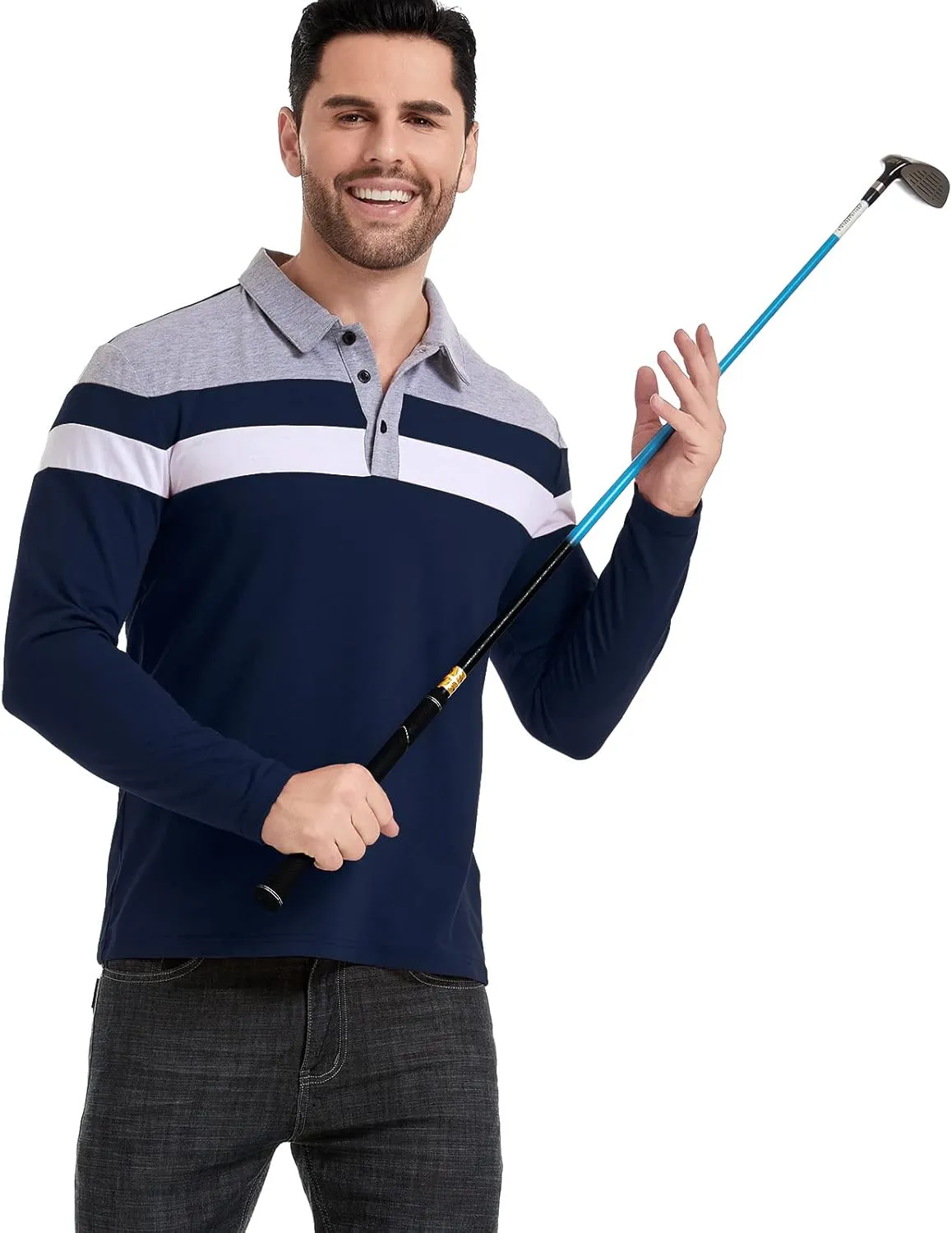 MANSDOUR Men's Polo Shirts Casual Cotton Slim Fit Long Sleeve and Short Sleeve Polo Shirt Patchwork Collared Work Golf Shirt