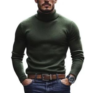 Men's Vintage Solid Color Turtleneck Slim Fit Knit Sweater 05784919M