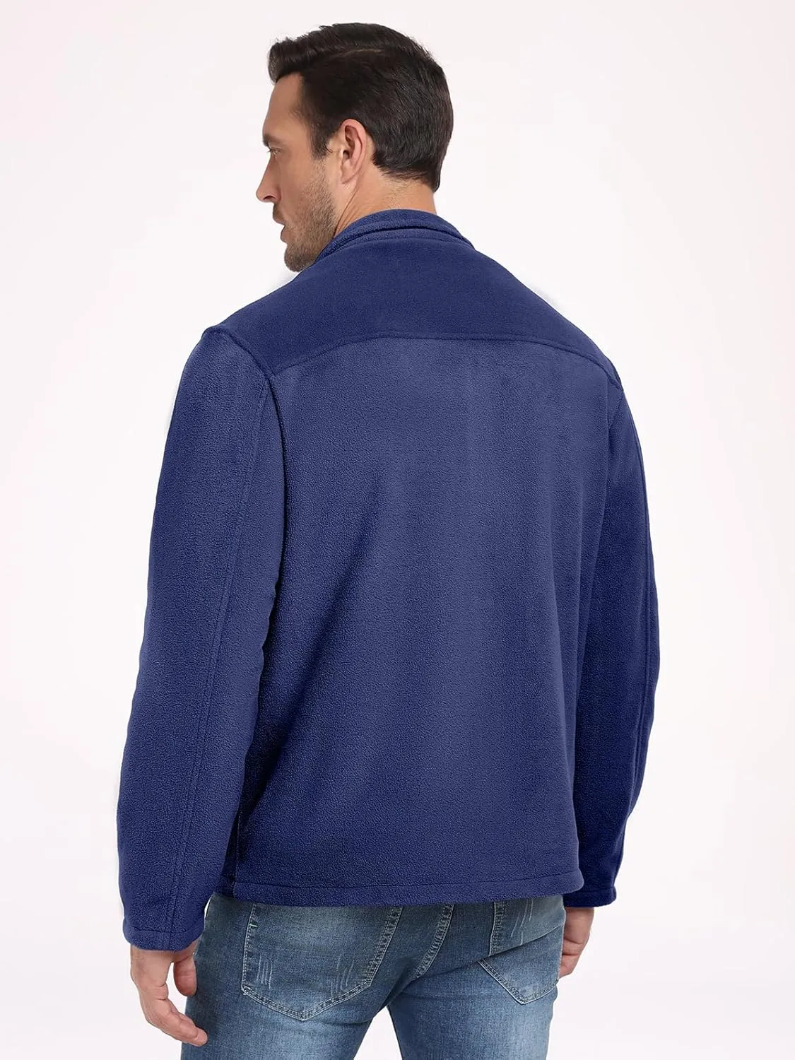 PEGENO Men's Fleece Jacket Classic Full Zip Stand Collar Lightweight Casual Soft Warm Coats With Zipper Pocket