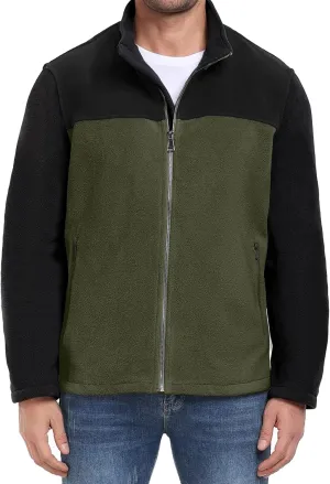 PEGENO Men's Fleece Jacket Classic Full Zip Stand Collar Lightweight Casual Soft Warm Coats With Zipper Pocket