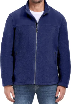 PEGENO Men's Fleece Jacket Classic Full Zip Stand Collar Lightweight Casual Soft Warm Coats With Zipper Pocket