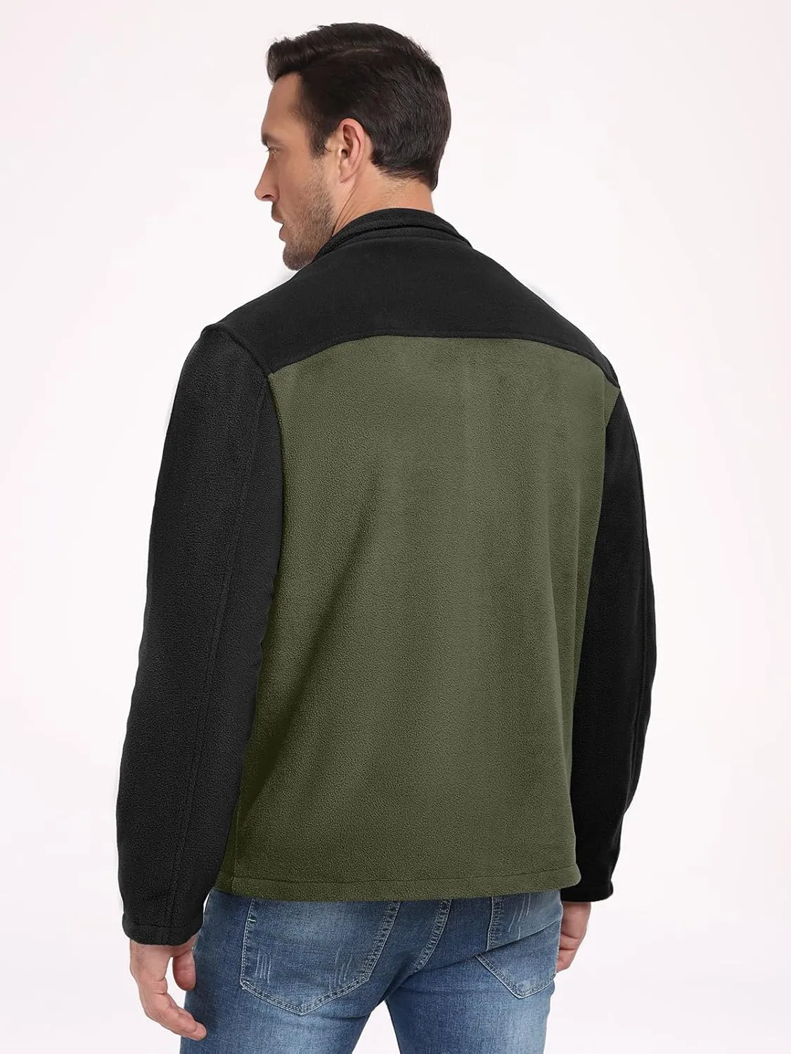 PEGENO Men's Fleece Jacket Classic Full Zip Stand Collar Lightweight Casual Soft Warm Coats With Zipper Pocket