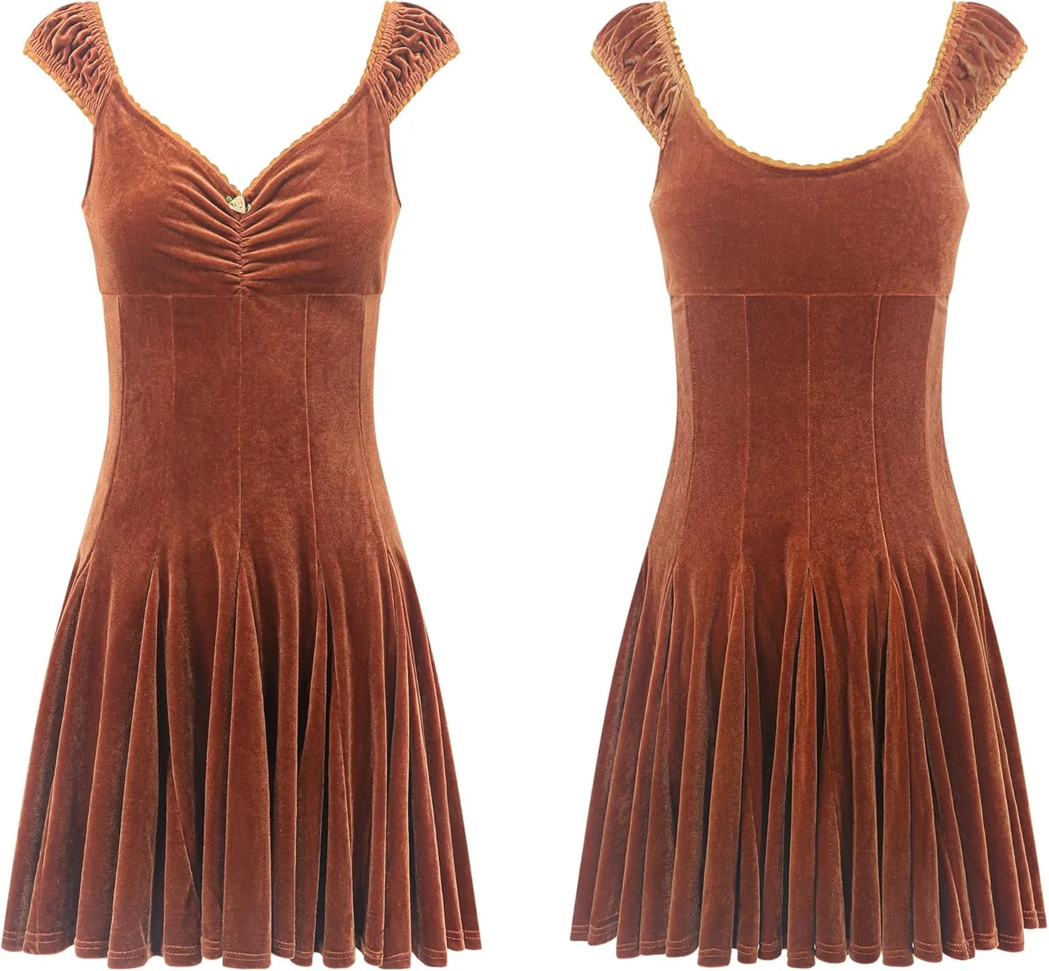 R.Vivimos Women's Fall Velvet Party Dress Sleeveless V Neck Empire Waist Elastic Fit and Flare Swing Mini Dress