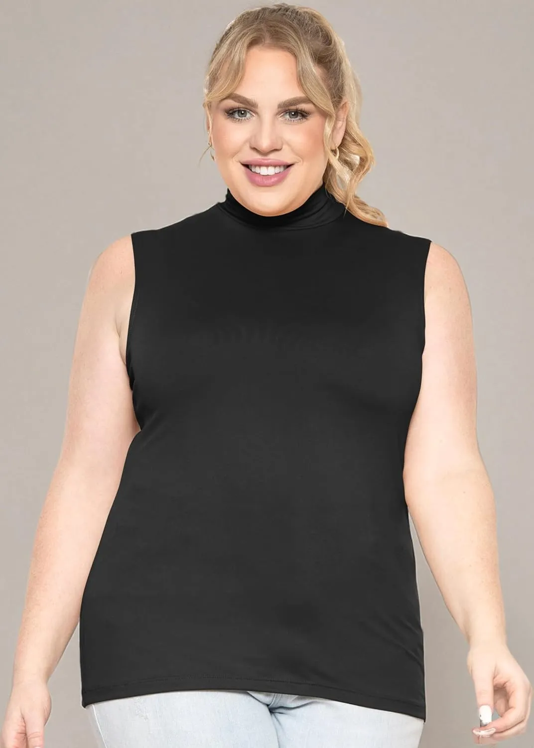 STRETCH IS COMFORT Women's Plus Oh So Soft Sleeveless Mock Neck Top - Perfectly Stylish, Cozy Essential for Everyday XS-5XL
