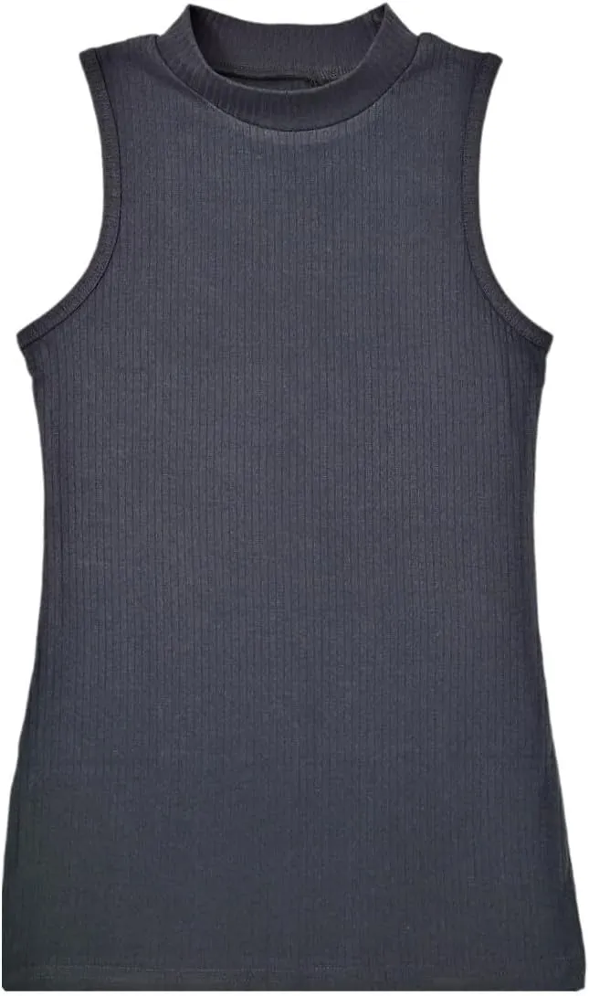 SUMONA Sleeveless Basic Everyday Casual Cotton Blend Mock High Neck Ribbed Fitted Tank Top