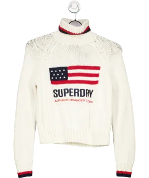 Superdry Cream Americana Roll Neck Cotton  Knit Jumper UK S