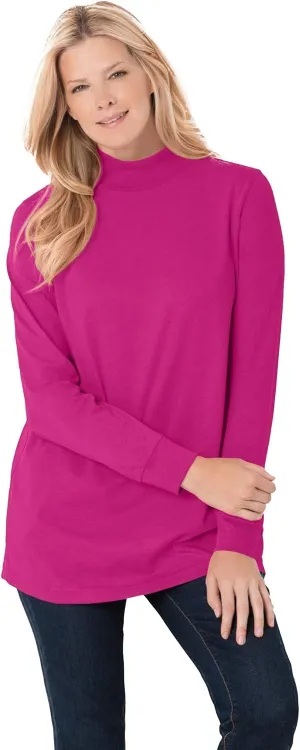 Woman Within Plus Size Perfect Long-Sleeve Mockneck Tee (Petite Available)