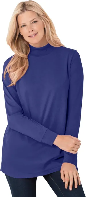 Woman Within Plus Size Perfect Long-Sleeve Mockneck Tee (Petite Available)