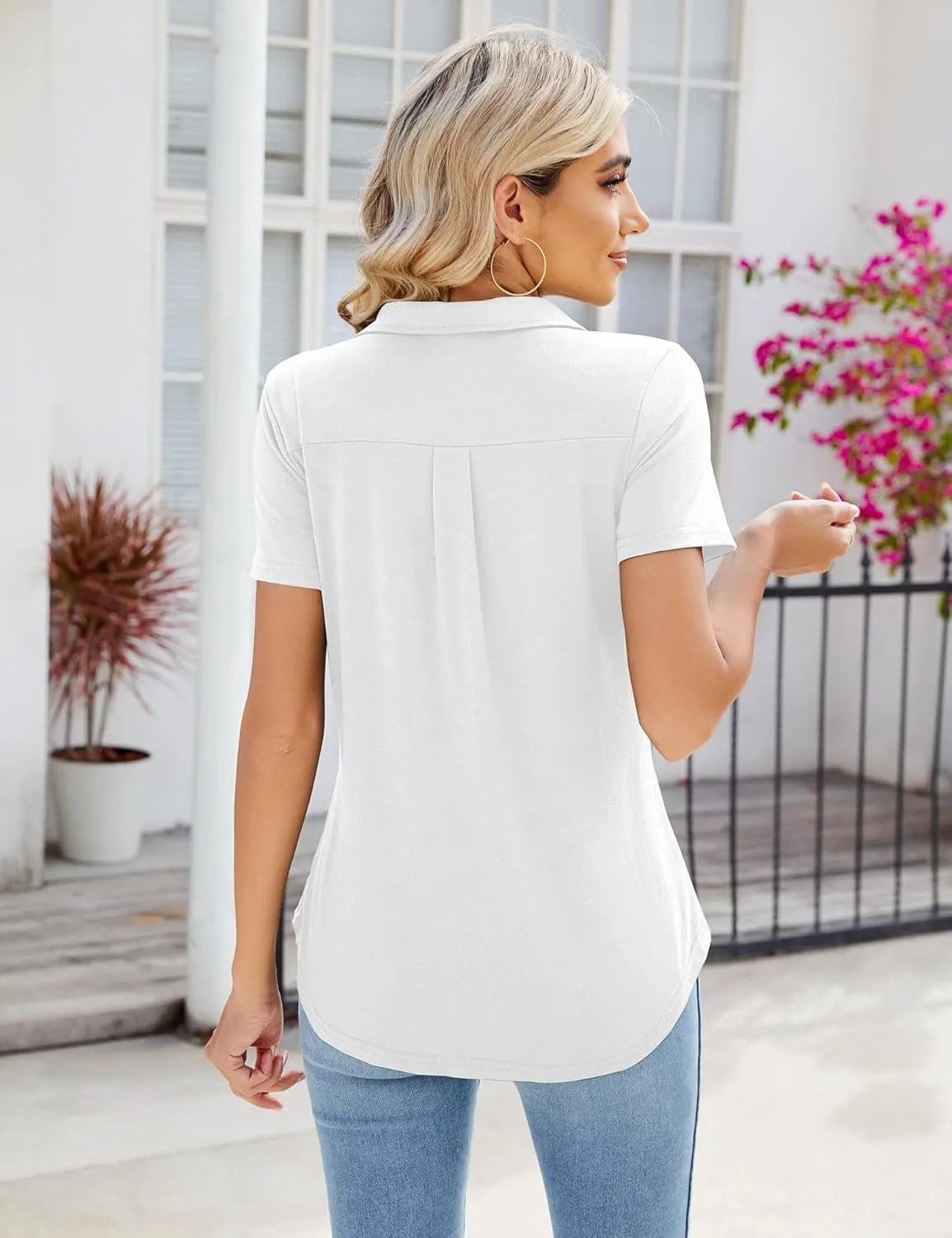 Women's Polo Shirts Collared Work Tops Short Sleeve Business Casual Dressy Blouses Summer Tops with Pocket