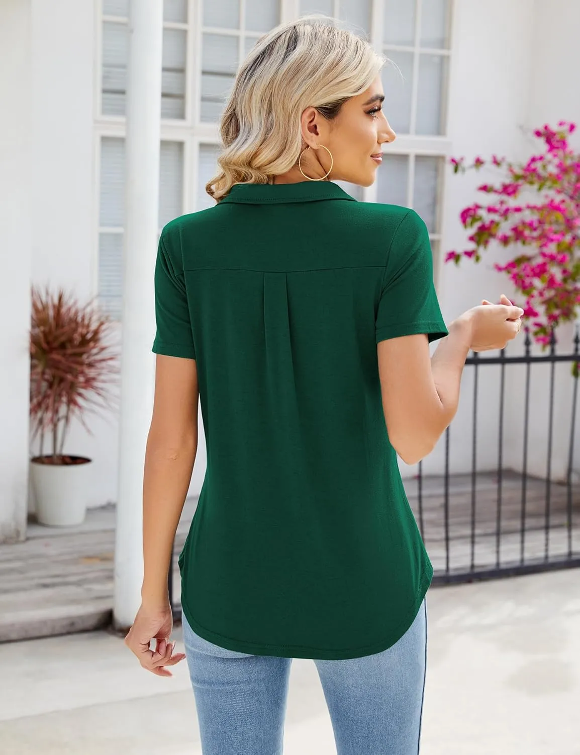 Women's Polo Shirts Collared Work Tops Short Sleeve Business Casual Dressy Blouses Summer Tops with Pocket