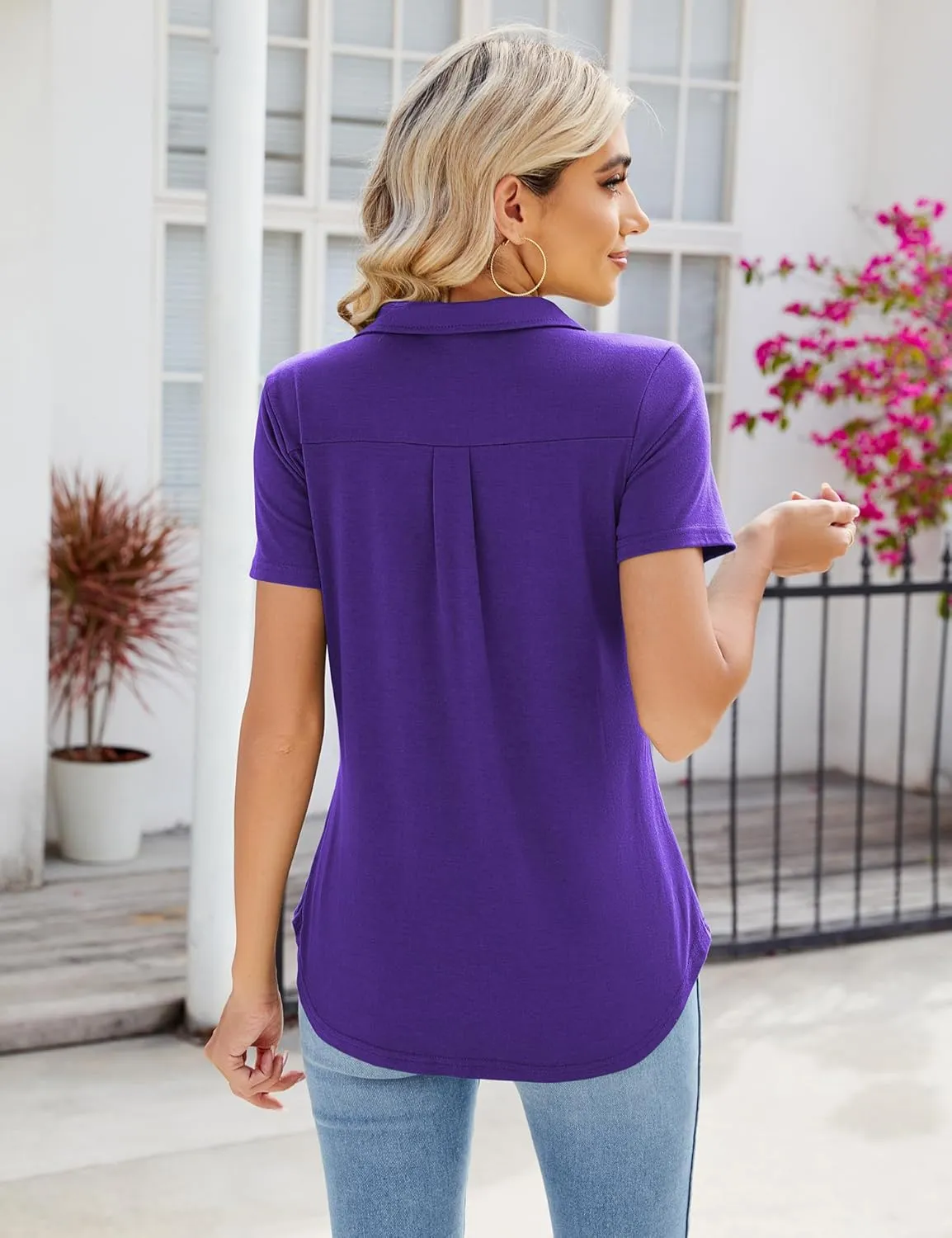 Women's Polo Shirts Collared Work Tops Short Sleeve Business Casual Dressy Blouses Summer Tops with Pocket