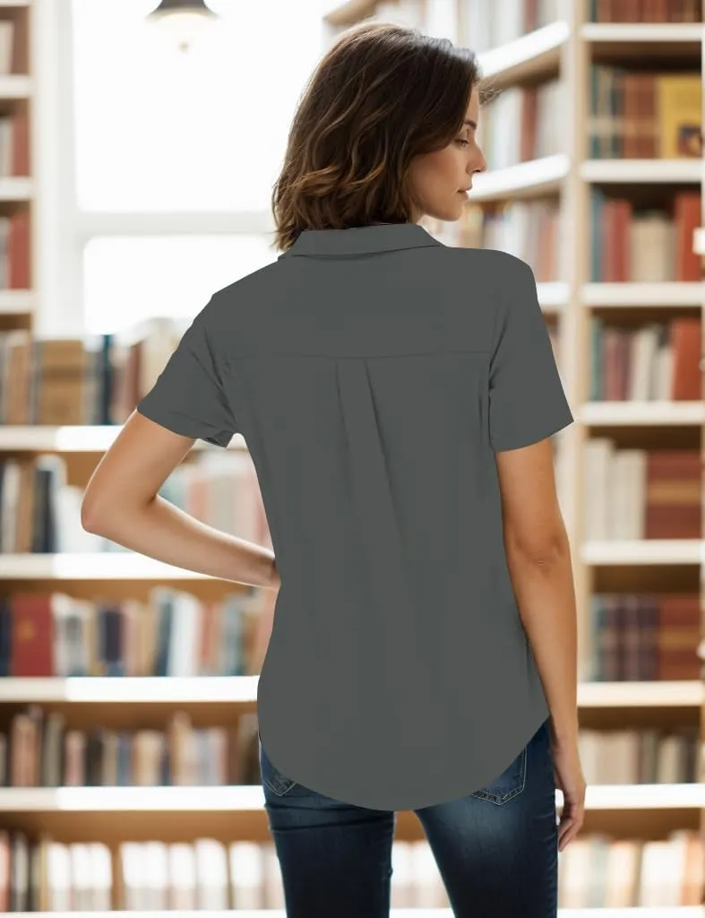 Women's Polo Shirts Collared Work Tops Short Sleeve Business Casual Dressy Blouses Summer Tops with Pocket