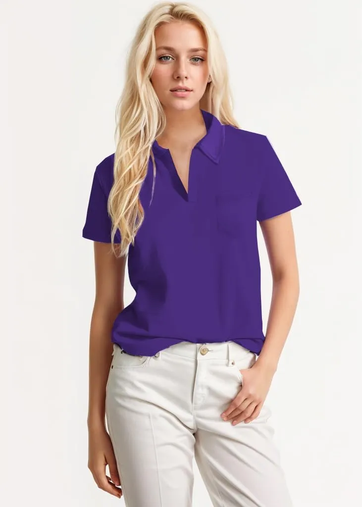 Women's Polo Shirts Collared Work Tops Short Sleeve Business Casual Dressy Blouses Summer Tops with Pocket