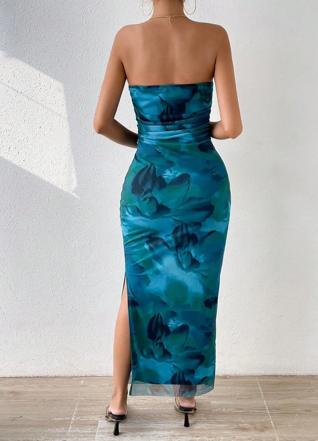 Women's Summer Strapless Dresses Maxi Bodycon Tube Top Dress Floral Beach Vacation Clothes for Women
