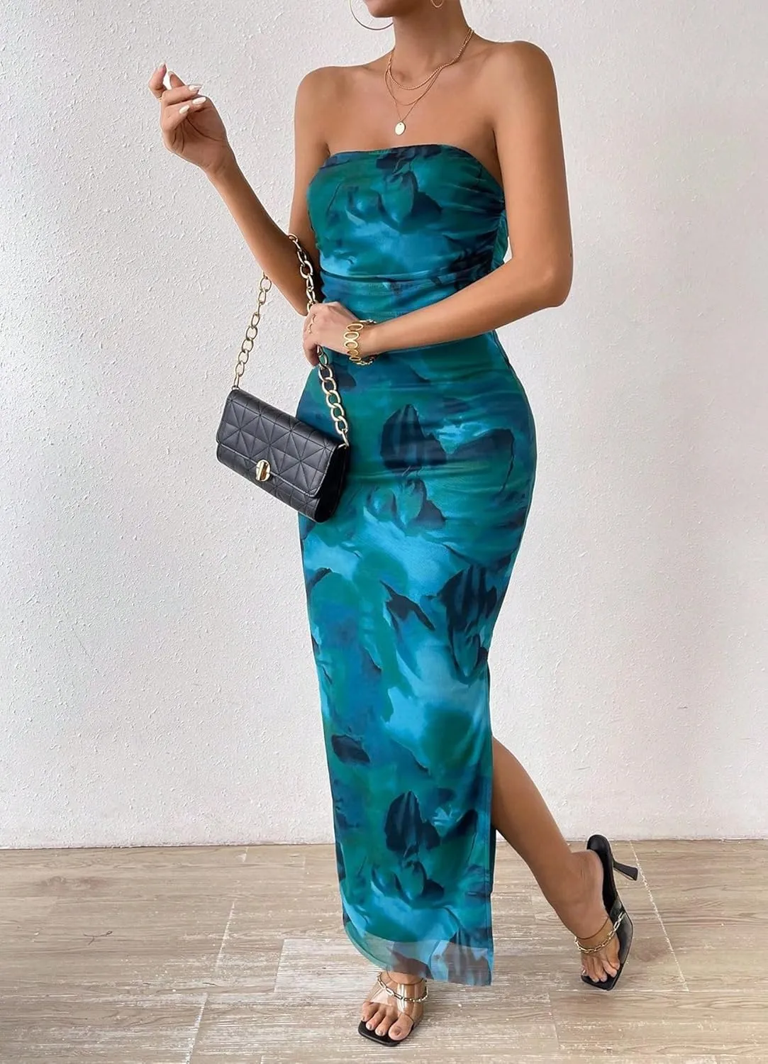 Women's Summer Strapless Dresses Maxi Bodycon Tube Top Dress Floral Beach Vacation Clothes for Women