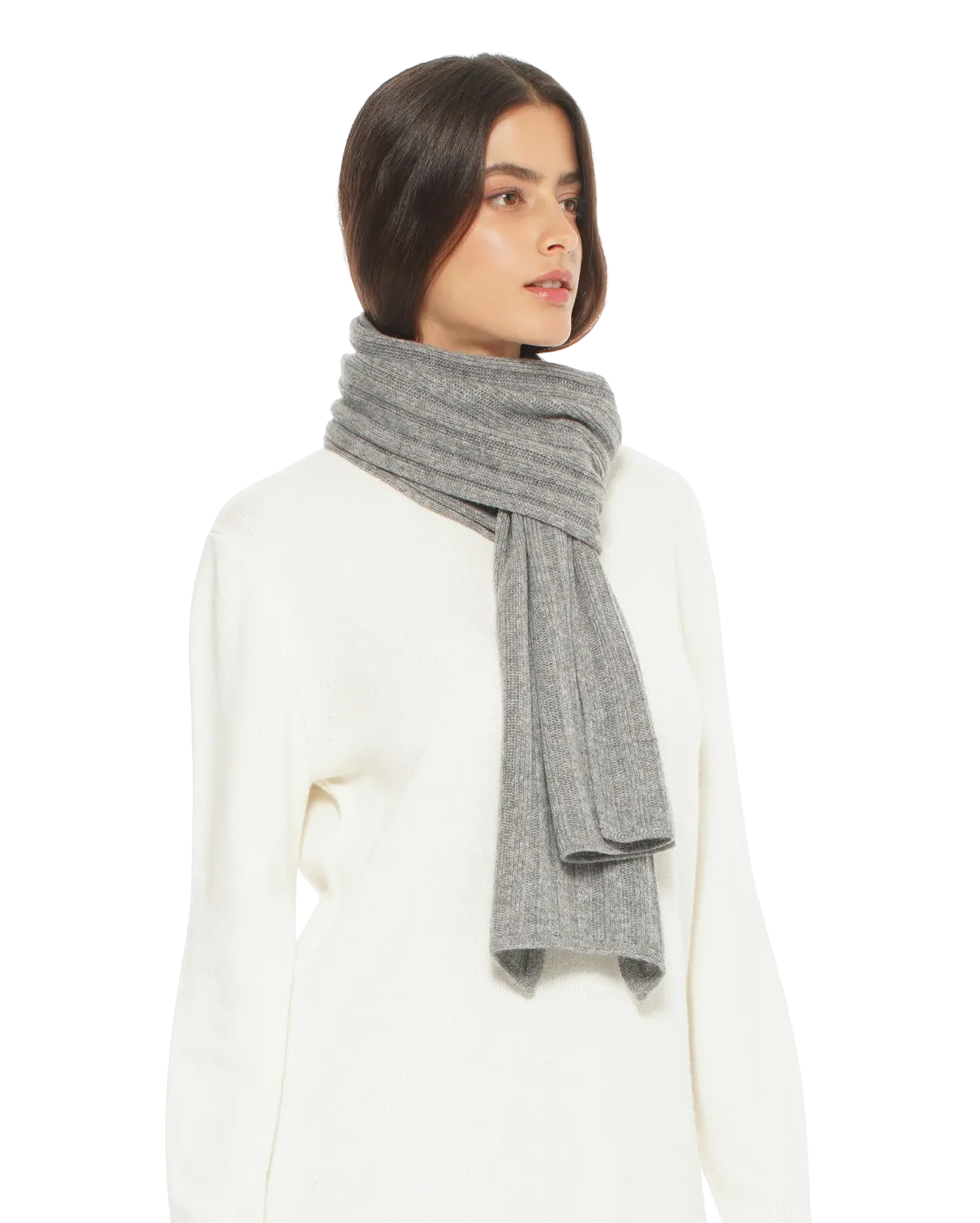 Womens's Pure Cashmere Ribbed Scarf Medium Grey