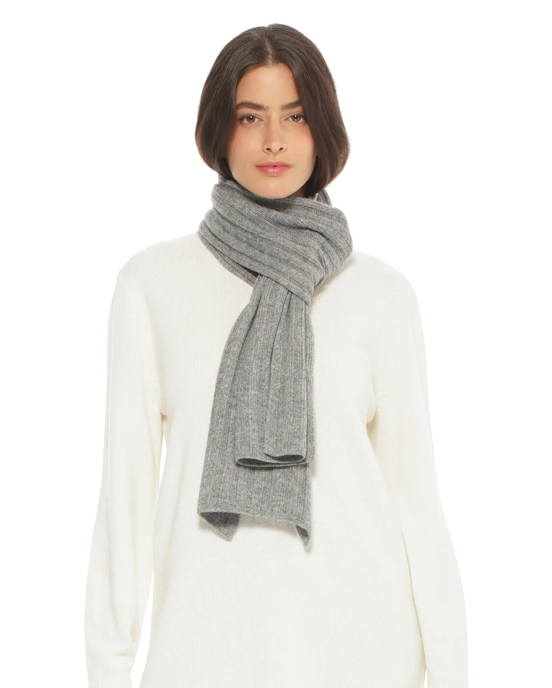 Womens's Pure Cashmere Ribbed Scarf Medium Grey